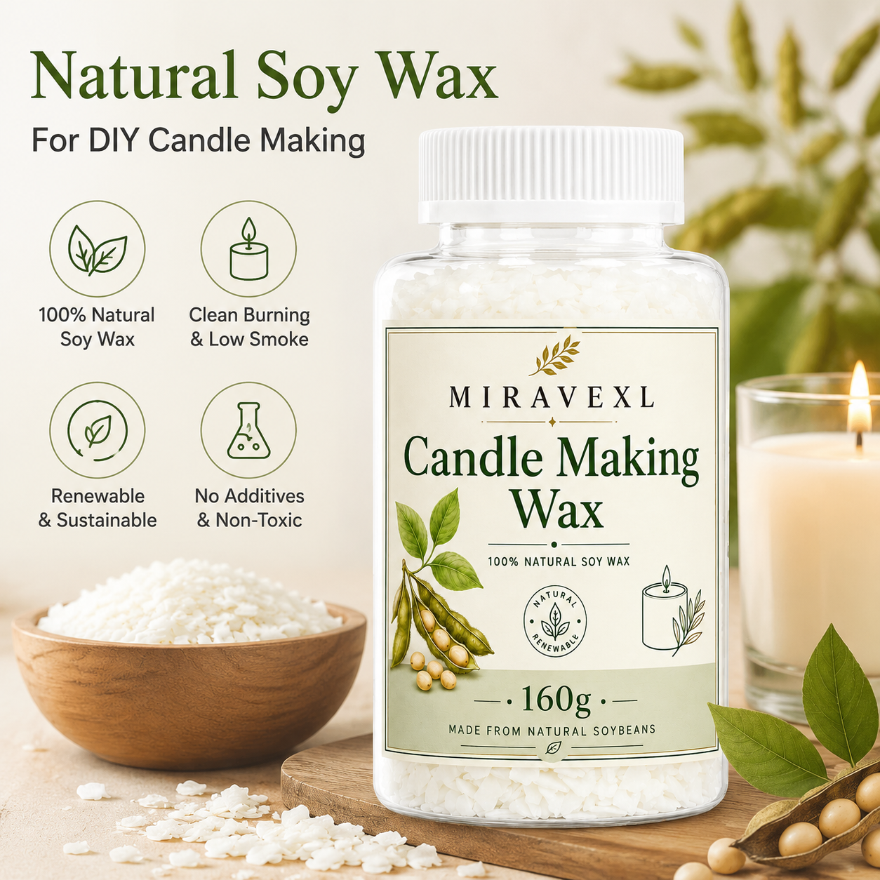 MIRAVEXL Soy Candle Wax 160g o - Soy Wax Flake ulasan dan harga