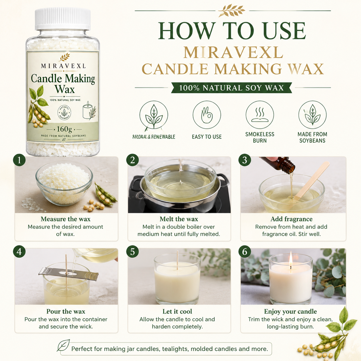 MIRAVEXL Soy Candle Wax 160g o - Soy Wax Flake ulasan dan harga